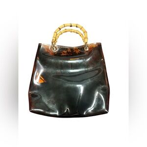 Clear Brown Tote Bag with Bamboo Handles